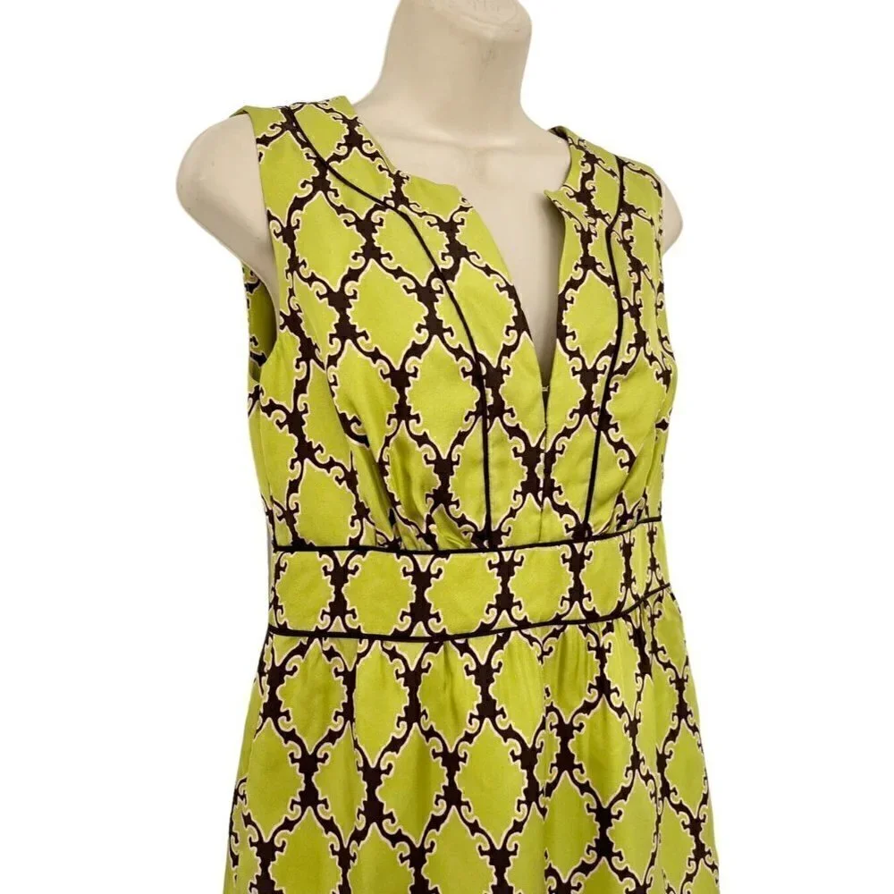 KATE SPADE MARIE Woman's Sz 2 Green Geometric Lattice  Print Silk Dress